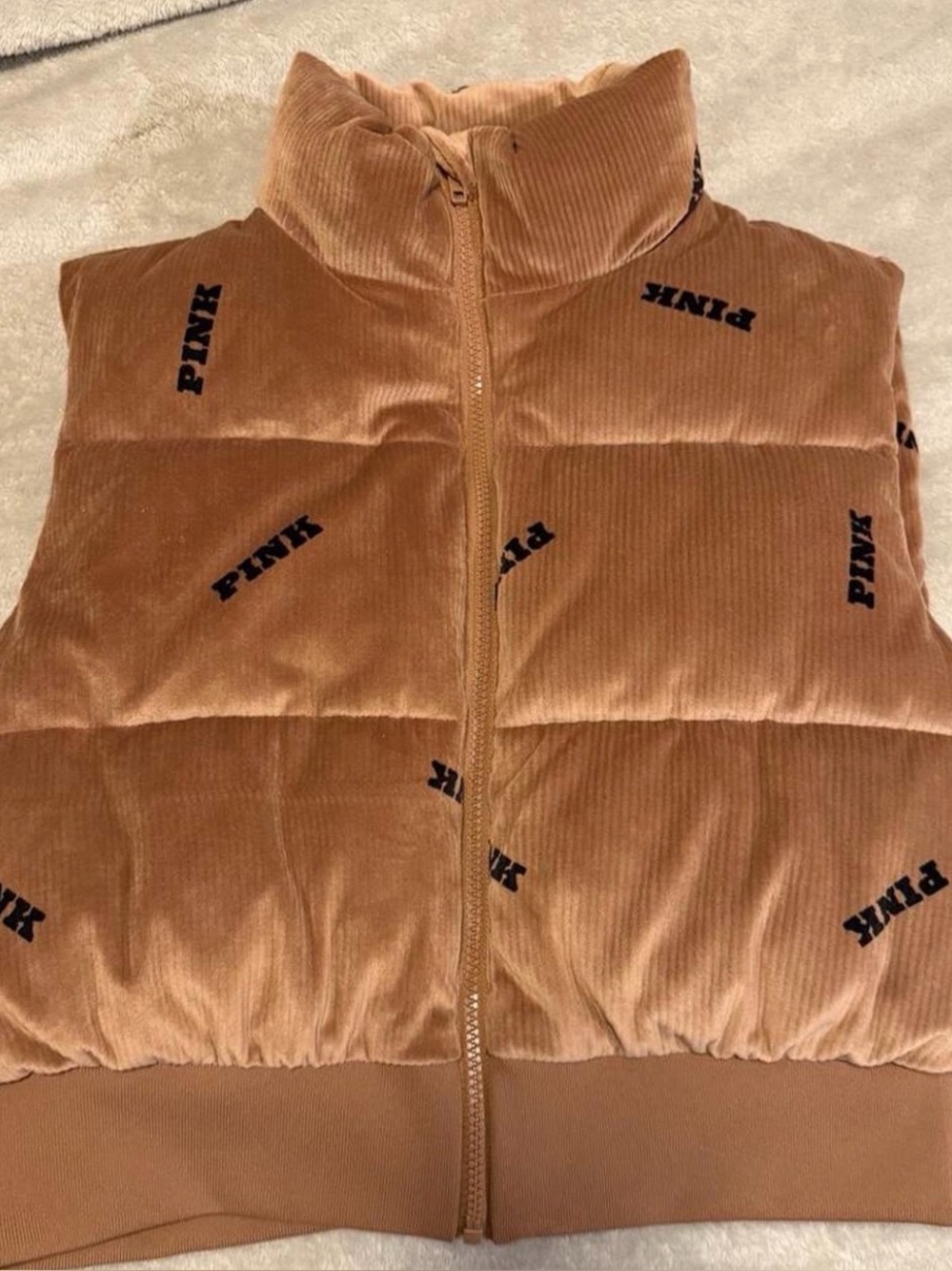 PINK Victoria's Secret Corduroy-Look Puffer Vest in Brown